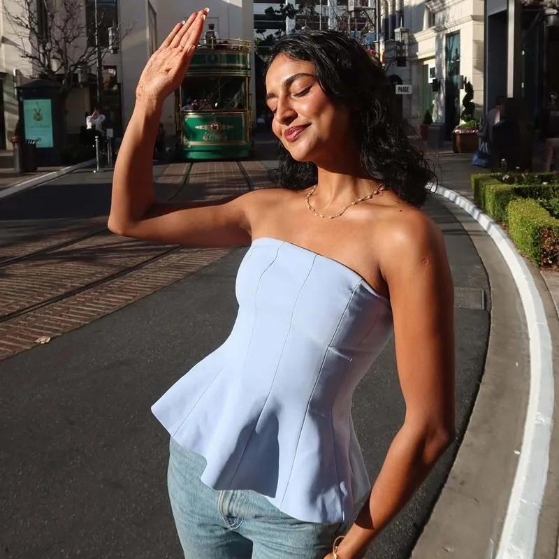HXAO Corset haut court femmes sans bretelles jaune débardeur été dos nu rose bustiers fête Bustier s