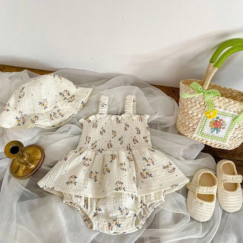 2 pièces été lin Floral infantile nouveau-né bébé filles body actif Floral bébé Camisole une pièce T
