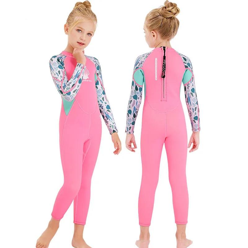 Maillot de bain filles 2.5MM néoprène épais combinaison chaude à manches longues plongée Surf costum