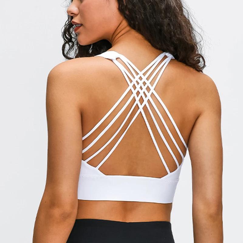 Soutien-gorge de Sport Anti-transpiration pour femmes, haut de Yoga, antichoc, haut court, dos crois