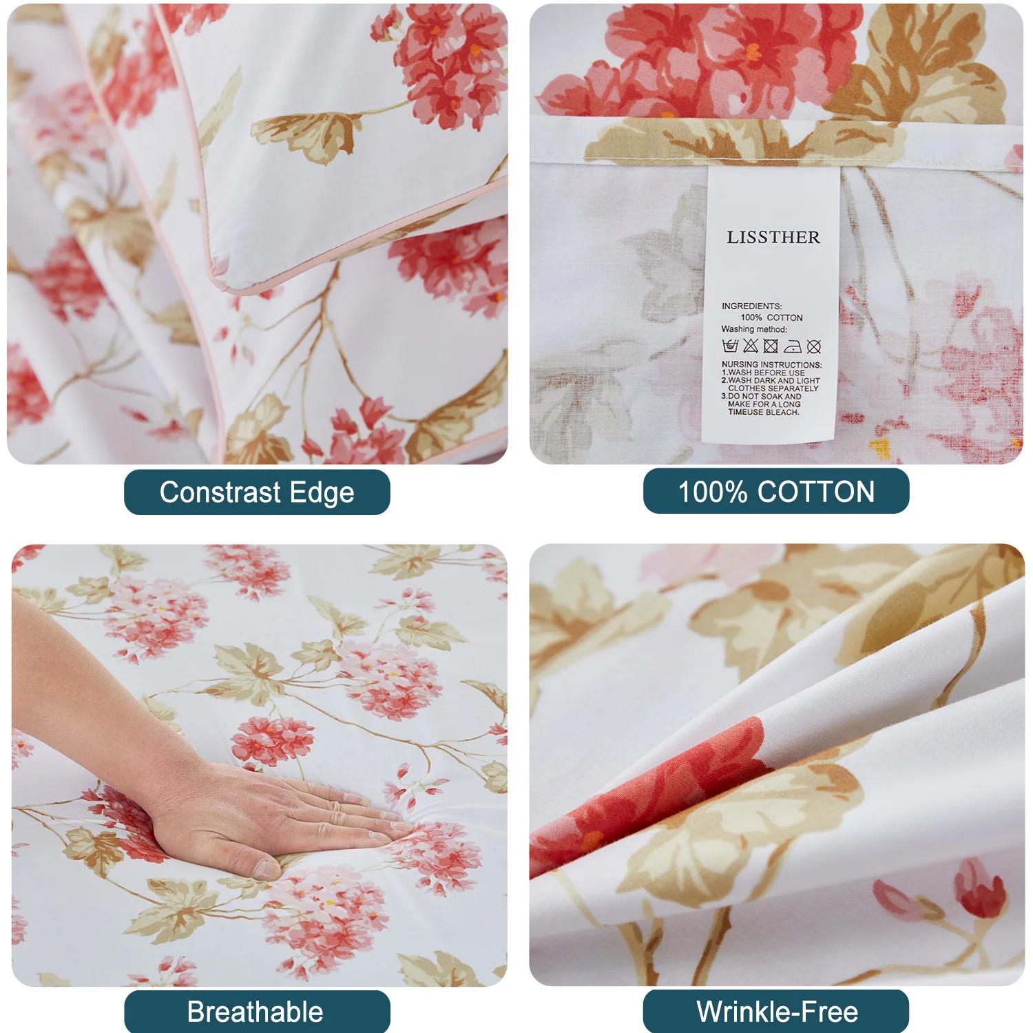 Ensemble de housse de couette 100% coton égyptien 600TC, 3 pièces, Floral de printemps rose Shabby C