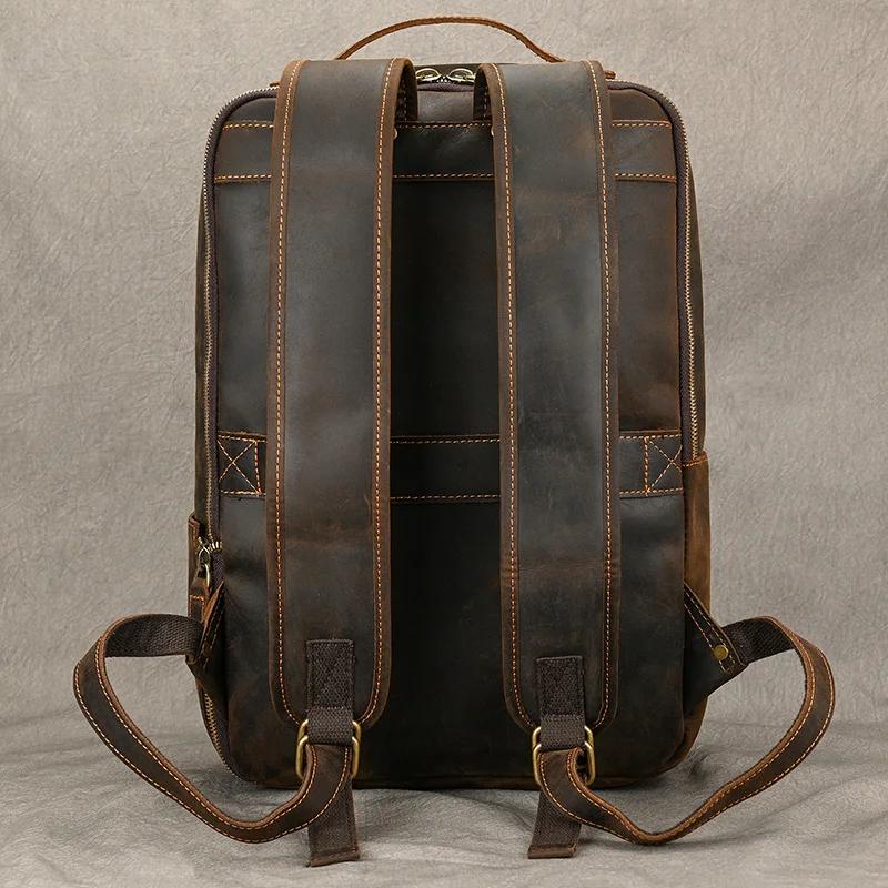 Sac à dos de voyage vintage en cuir à double fermeture éclair pour homme, sacoche de voyage faite à