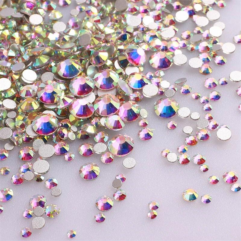 1440 pièces mélange taille verre Flatback strass paillettes cristal AB diamant rond Non correcteur c