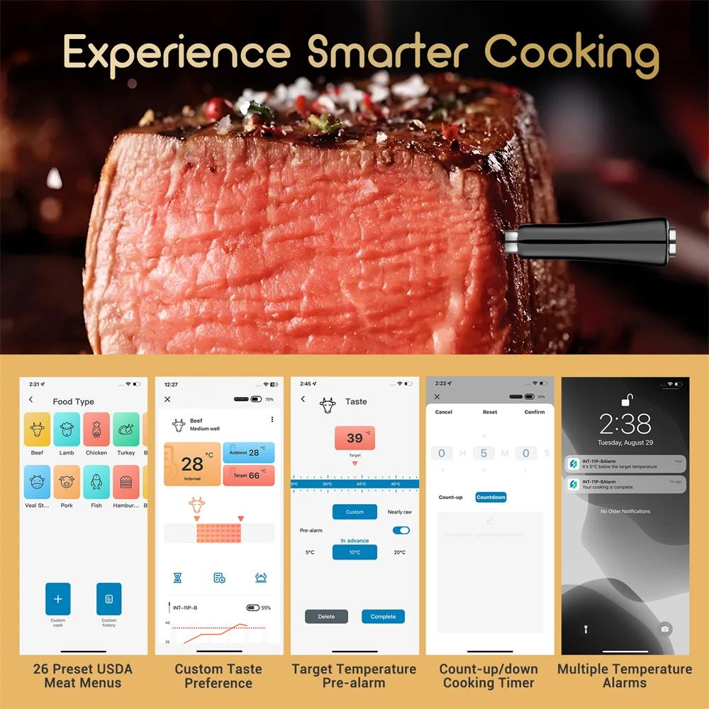 INKBIRD thermomètre à viande sans fil INT-11P-B thermomètre à viande Bluetooth sans fil pour griller