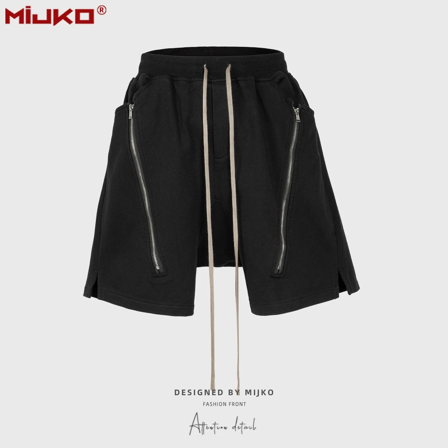 MIJKO – short noir gris foncé pour hommes, style Hip Hop, double fermeture éclair, Streetwear, panta