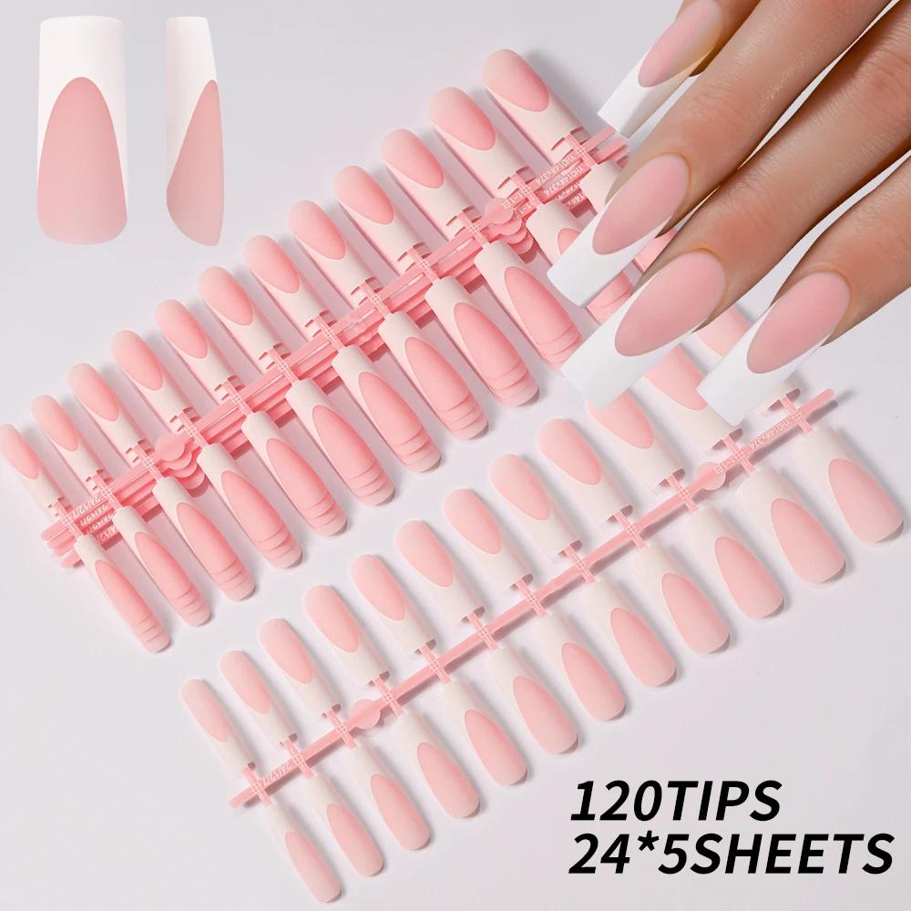 Faux ongles français longs et carrés, bord blanc, cercueil de Ballet portable, couverture complète,