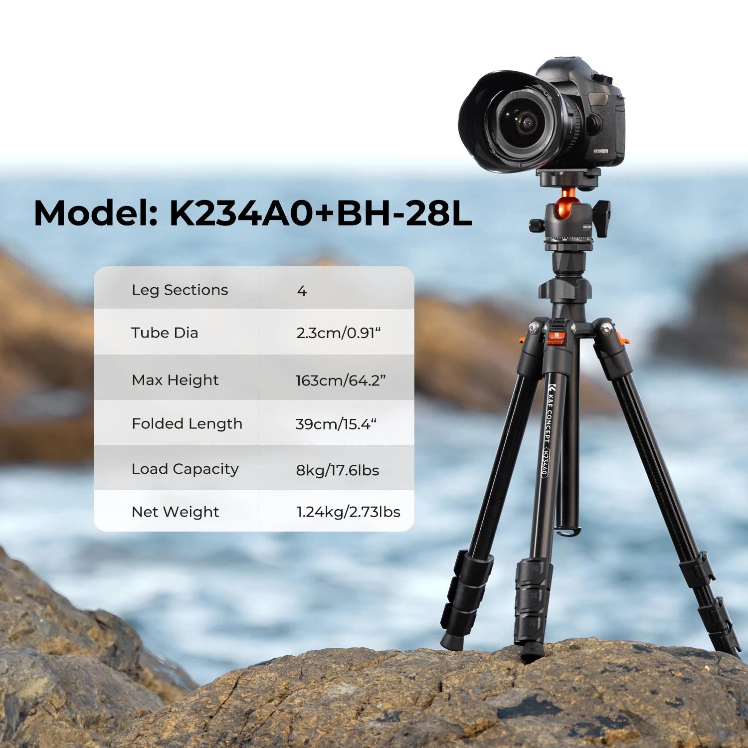 K&F CONCEPT Trépied de voyage portable pour appareil photo, trépied flexible pour vlog avec tête sph