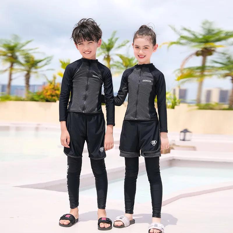 Filles jeunesse à manches longues maillot de bain quatre pièces anti-éruption maillot de bain hauts