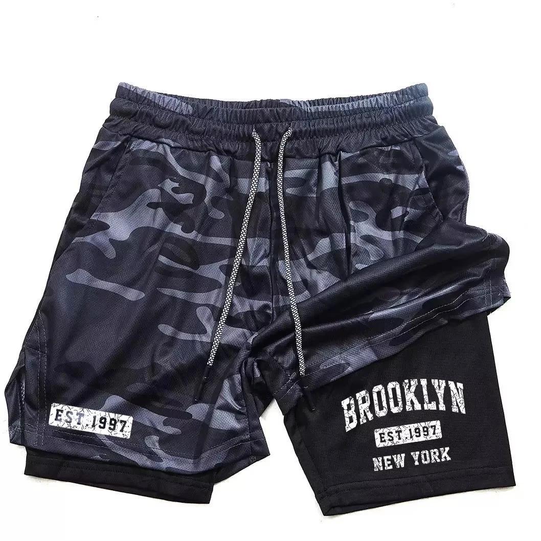 Shorts 2 en 1 homme été respirant imprimé séchage rapide gym basket course RL0341
