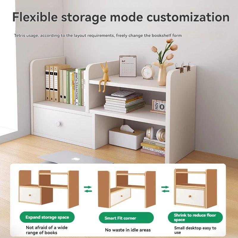Bibliothèque de bureau, étagères de rangement multicouches, étagères évolutives, boîtes de rangement
