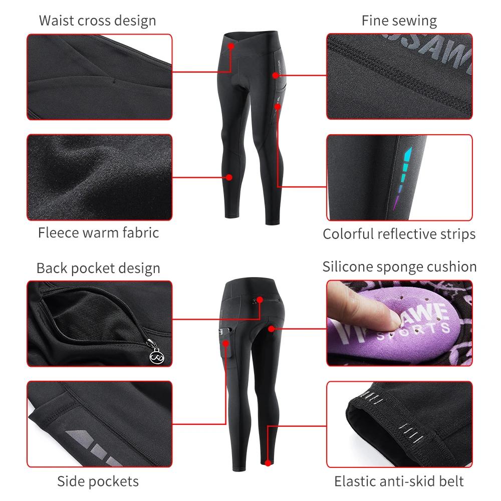 WOSAWE femmes pantalons de cyclisme coupe-vent rembourré pantalons longs hiver vtt vélo collants pan