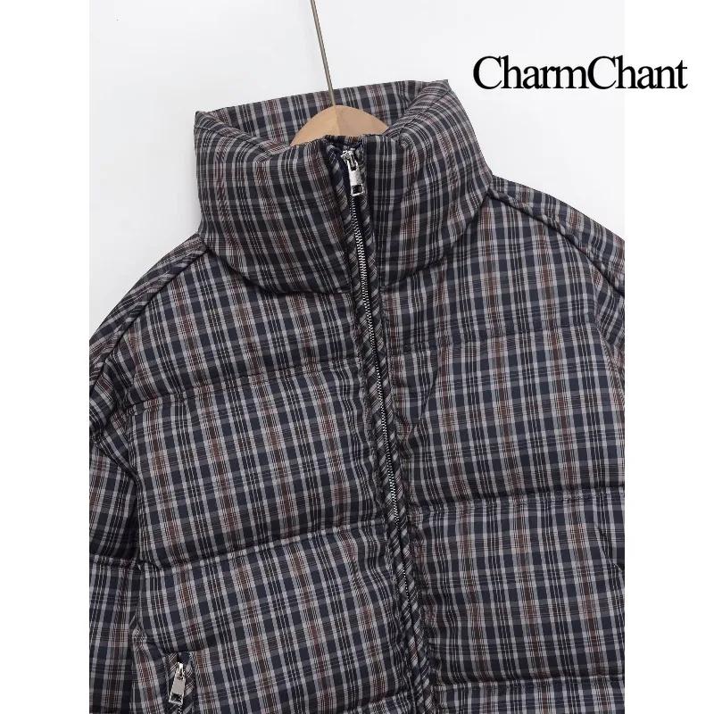 CharmChant col montant Plaid doudoune pour femmes hiver 2025 rembourrage manteau femme nouveau en ma