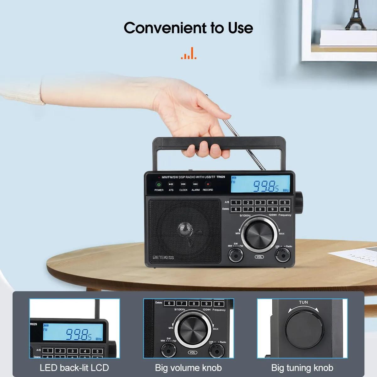 Retekess TR629 AM FM SW DSP Radio numérique Portable rétro-éclairage écran LCD haut-parleur de Volum