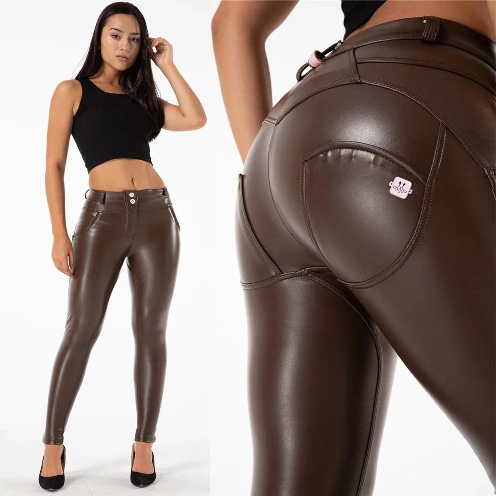 Shascullfites-Leggings moulants en similicuir PU, pantalons push-up taille haute, pantalons slim ext