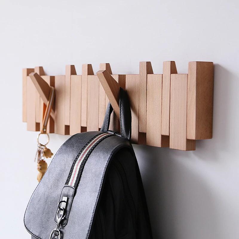 Porte-manteau mural en hêtre et noyer, bâtons de Piano, porte-vêtements créatif suspendu pour porte
