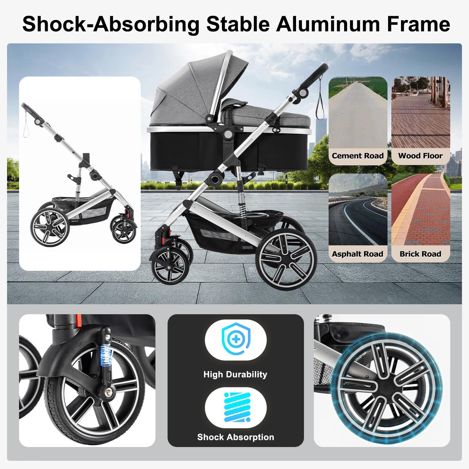 Poussette bébé 3 en 1 luxueux Portable voyage landau pliable landau haute paysage cadre en aluminium