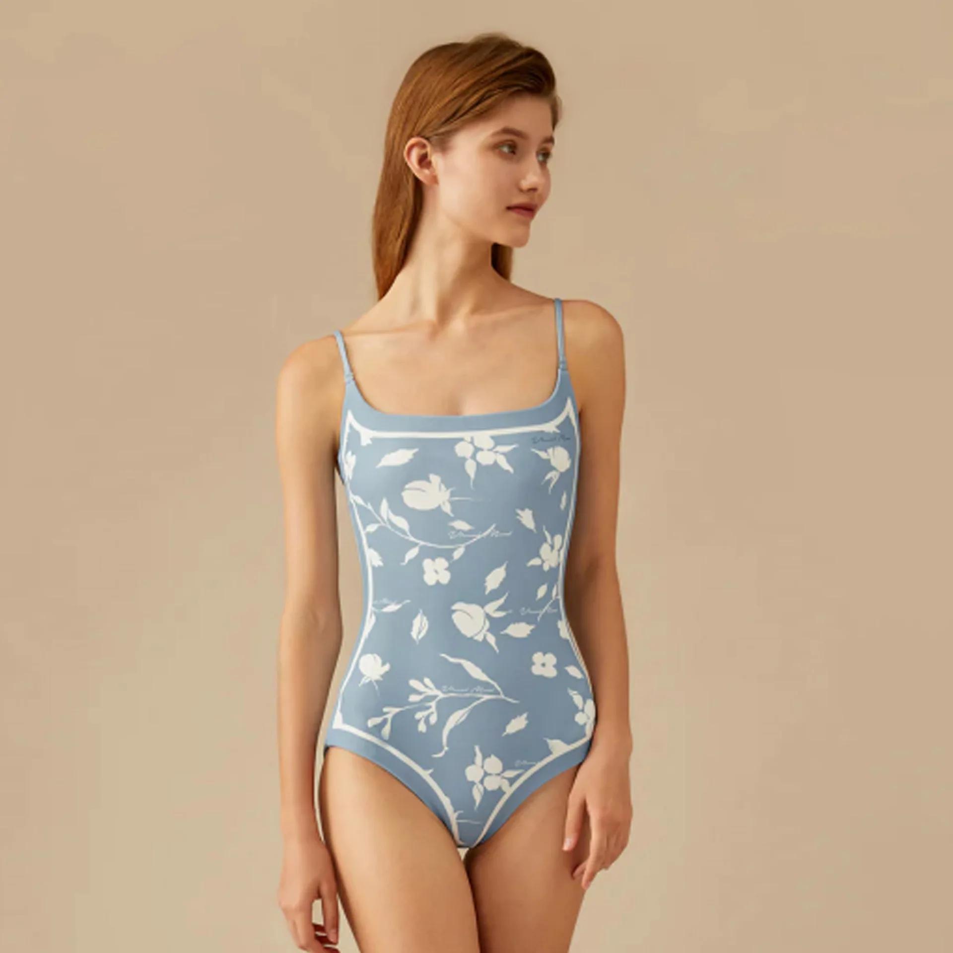Maillot de bain Ins Wind Double face imprimé petit maillot de bain une pièce bustier tubulaire rétro