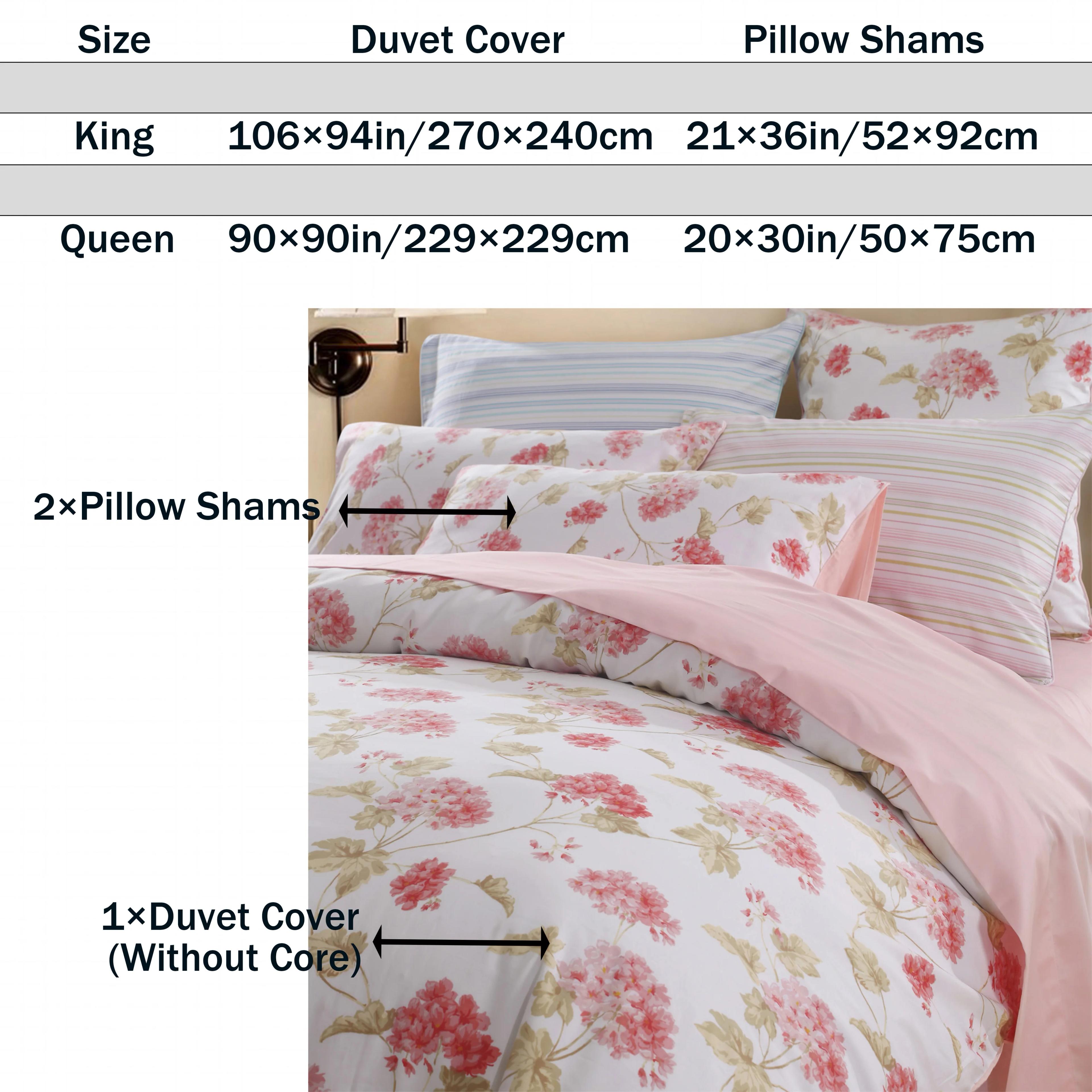 Ensemble de housse de couette 100% coton égyptien 600TC, 3 pièces, Floral de printemps rose Shabby C