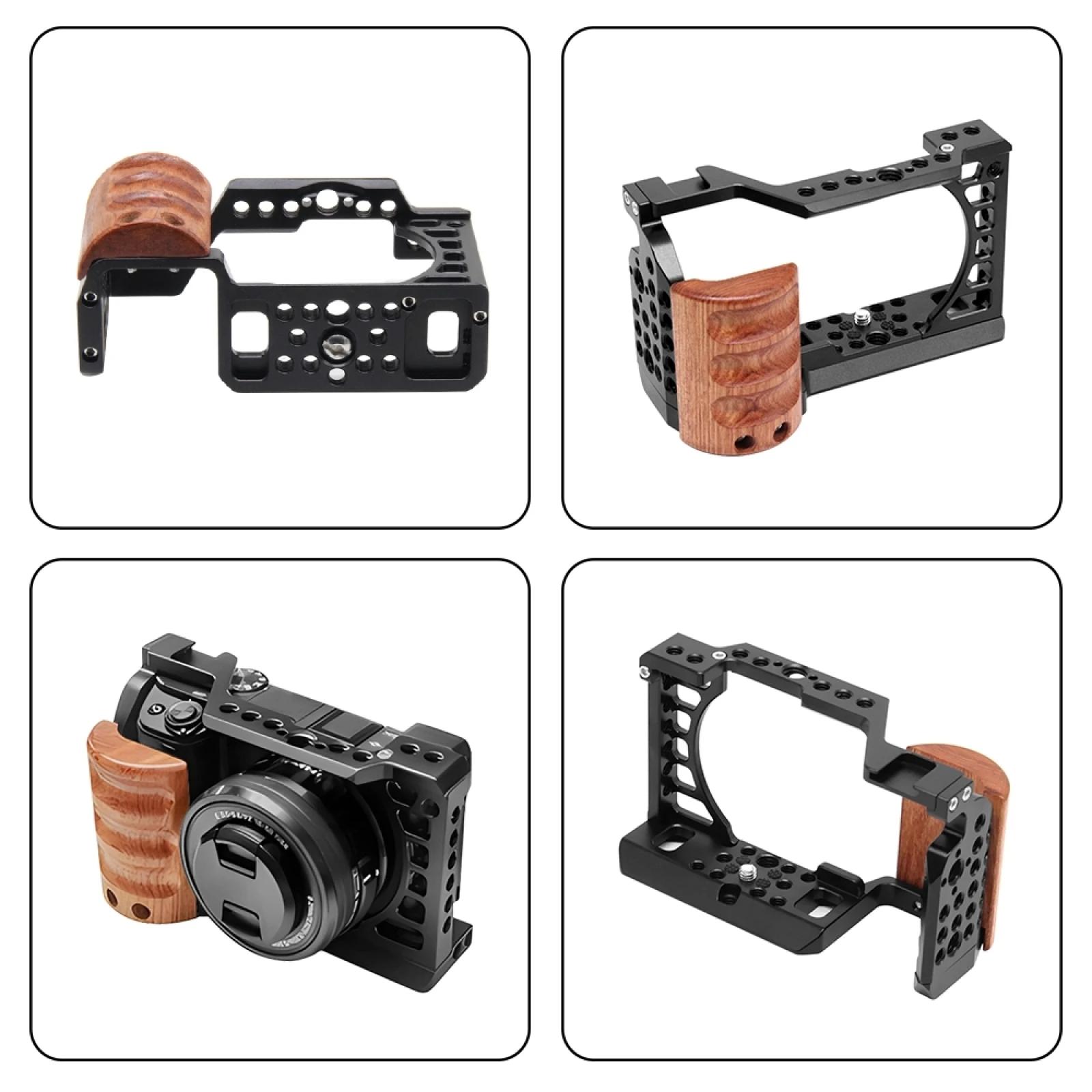 Pour Sony A6400 / A6300 / A6100 / A6000 PULUZ poignée en bois Cage de caméra en métal plate-forme st