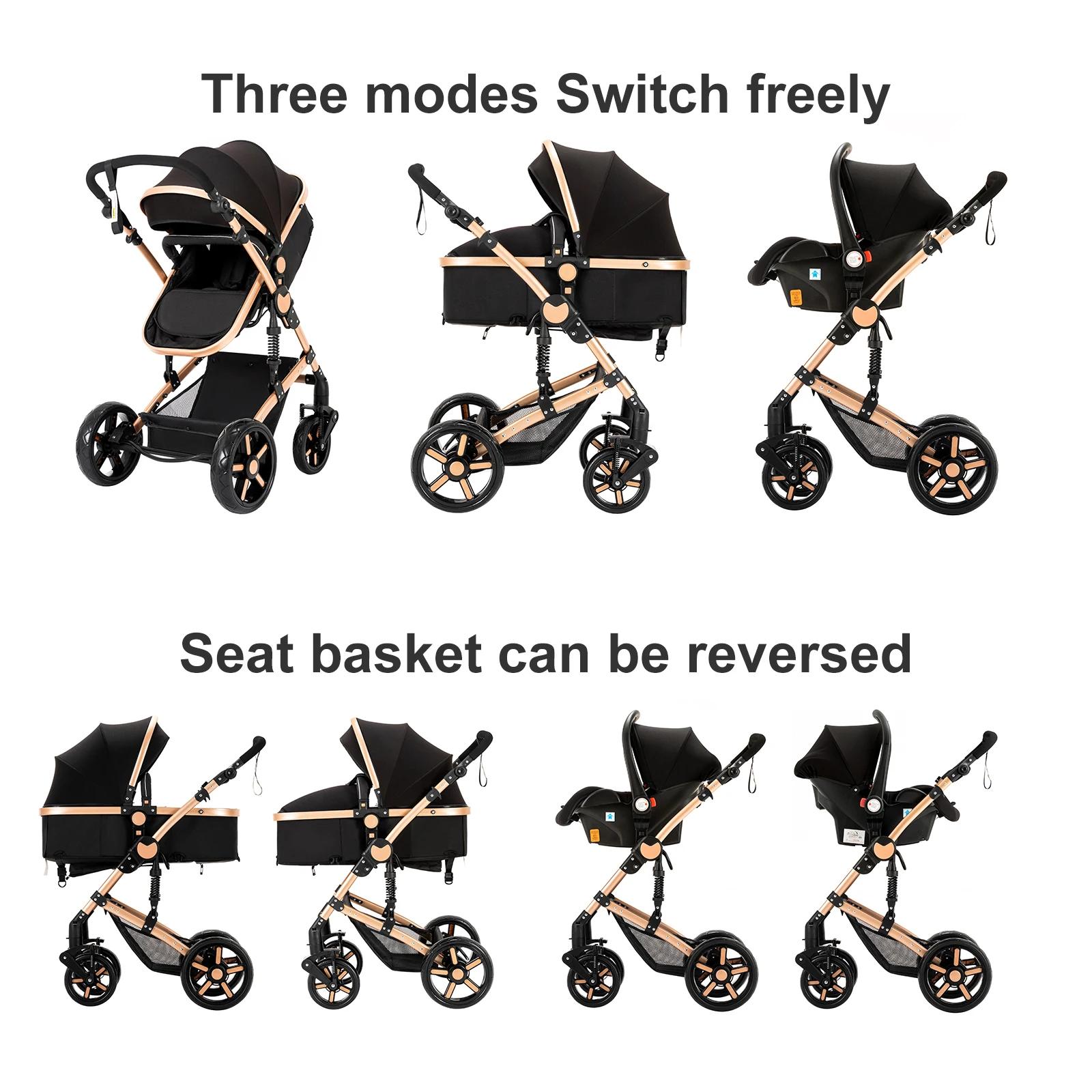 Poussette compacte 3 en 1, combos de poussette de siège d'auto, poussette de bébé multifonctionnelle