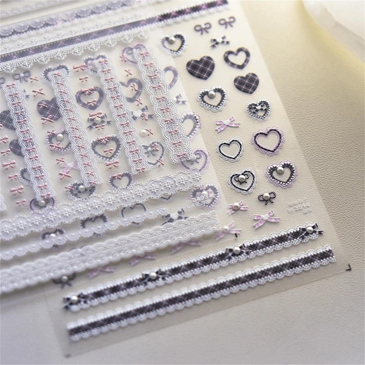 Autocollants pour Nail Art en dentelle, Relief 5D Kawaii, treillis japonais doux et Cool, décalcoman