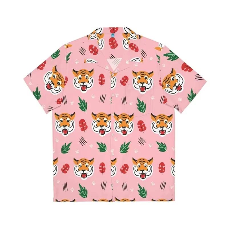  Chemise hawaïenne tigre 3D pour hommes, imprimé Animal, manches courtes, Y2K, fête sur la plage,
