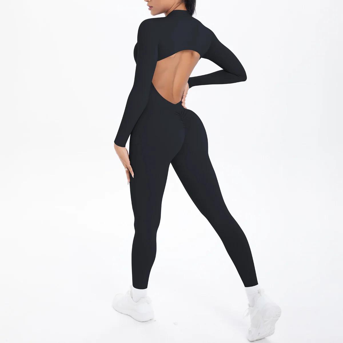 Combinaison de sport dos en V, vêtements de Yoga, barboteuse pour femmes, manches longues, body d'en