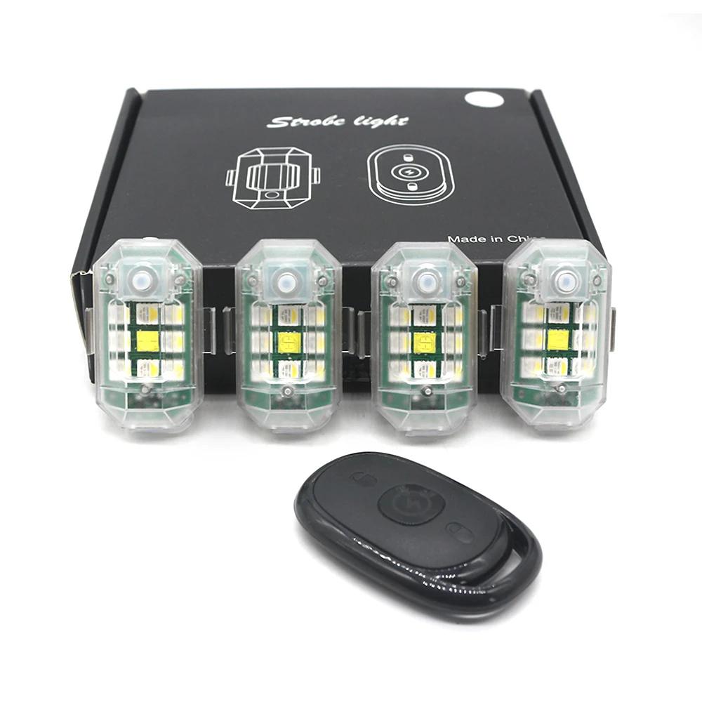 1/2/4Pc feux de moto à distance RC Drone LED Flash lumière sans fil pour RC Fix aile avion hélicoptè