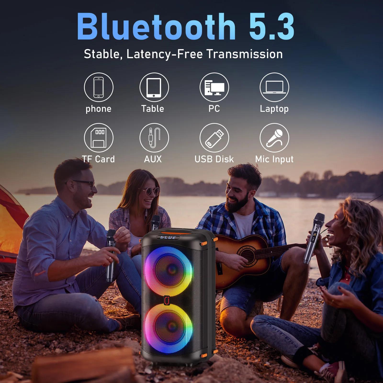 Machine de karaoké T27-T avec 2 microphones sans fil, système PA pour grandes fêtes avec lumières Di
