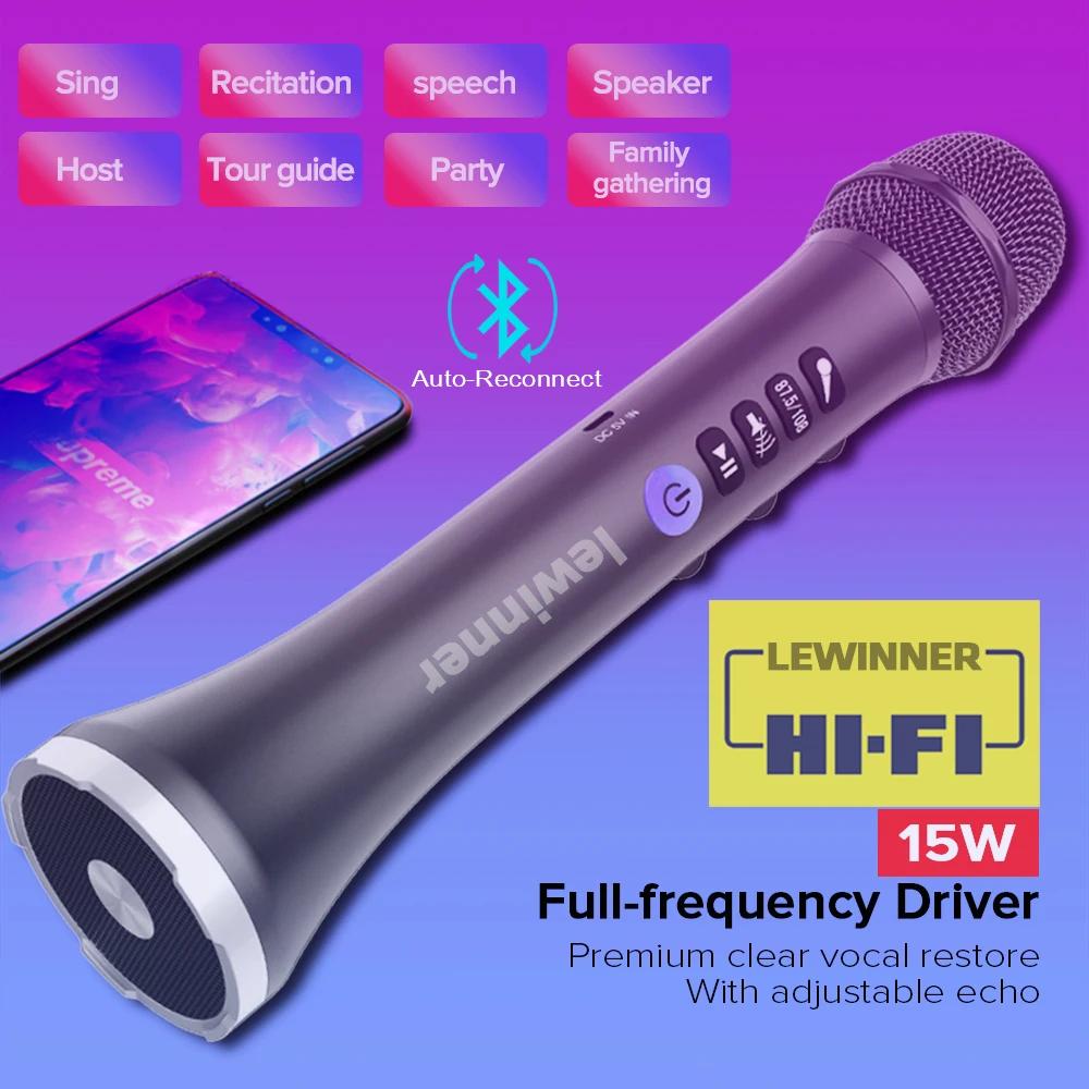 Lewinner – Microphone karaoké, haut-parleur sans fil, Bluetooth, 15-20W, avec emballage cadeau, pour