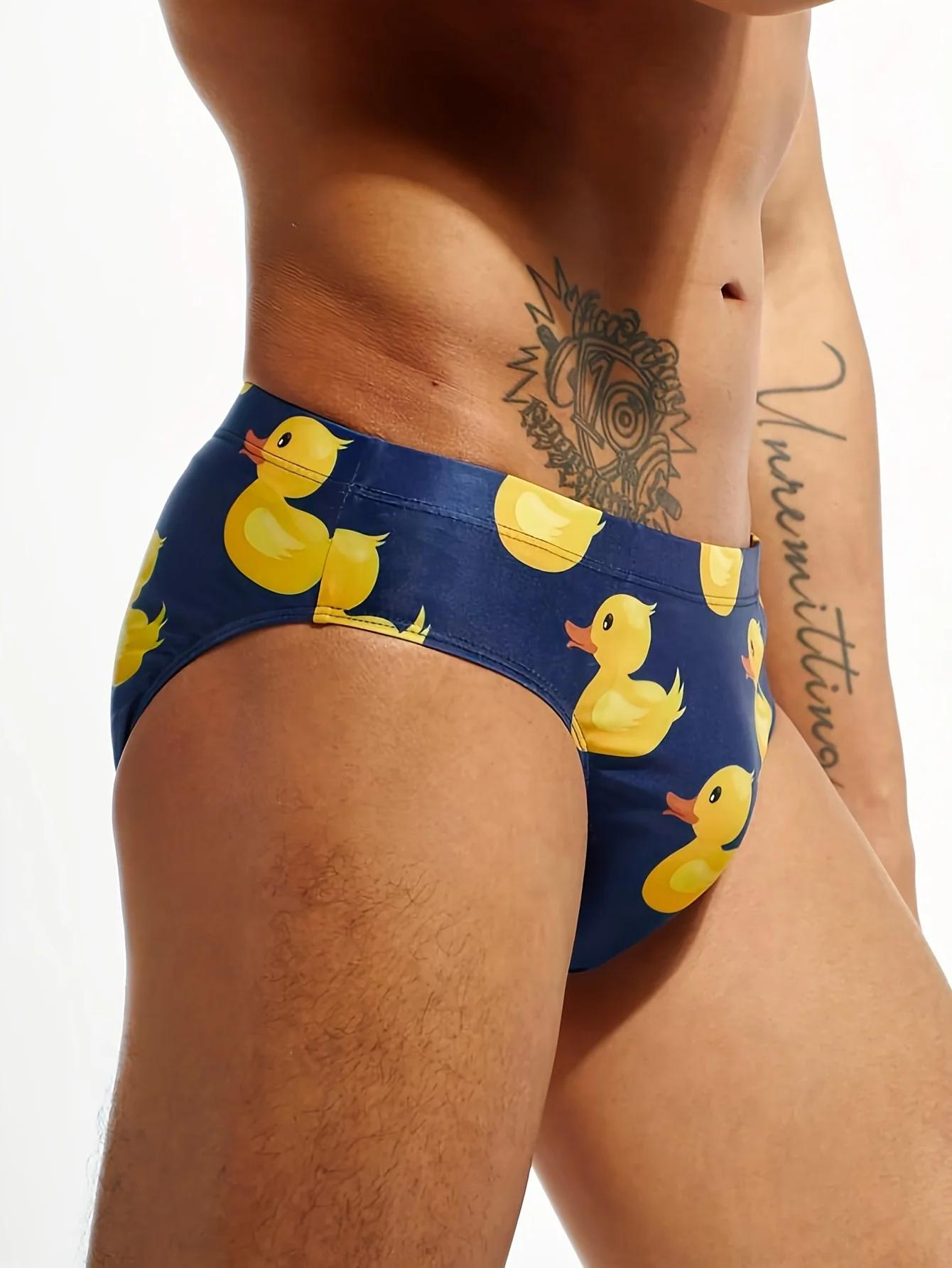 Slip à motif de petit canard jaune pour hommes, slip de bain à séchage rapide pour la plage d'été