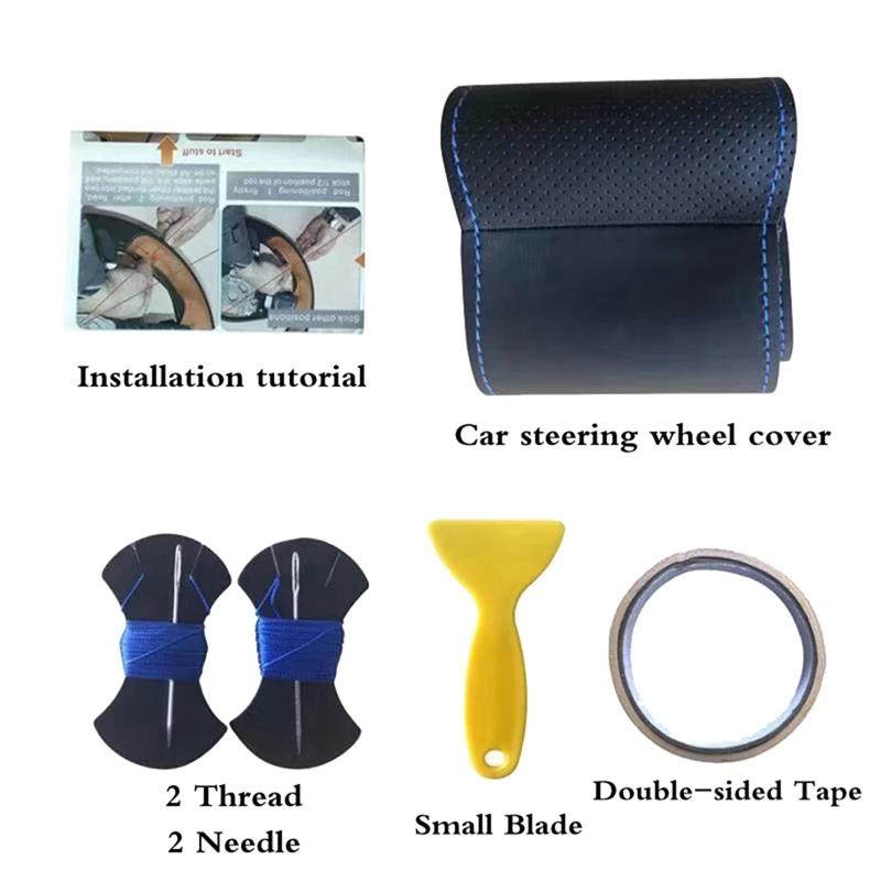 Housse de volant en Faux cuir noir, accessoires de voiture, bricolage, pour Toyota Land Cruiser Prad