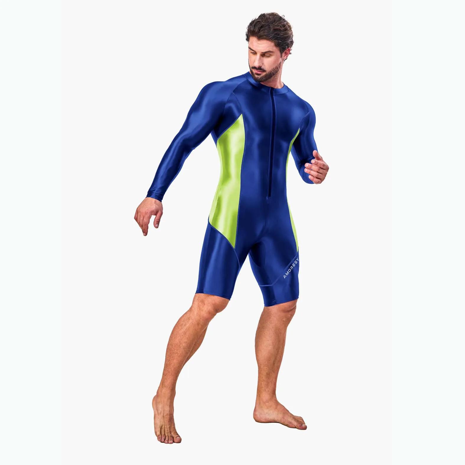 AMORESY série Atticus fermeture éclair sur le devant à manches longues Spandex sport serré couleur b