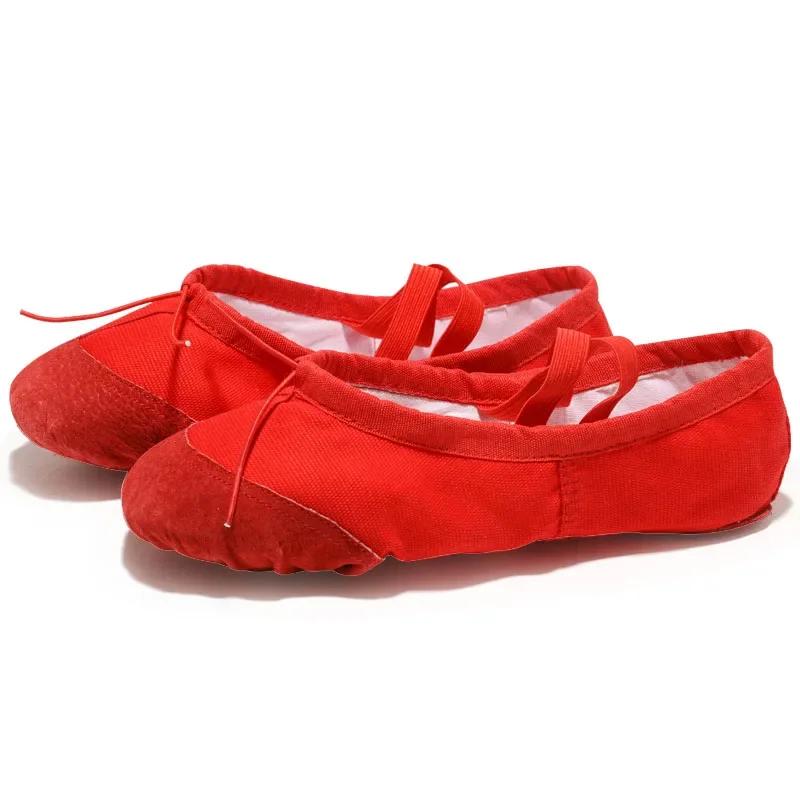 Chaussures de ballet plates en toile pour filles et femmes, souples, noires, rouges, blanches, roses