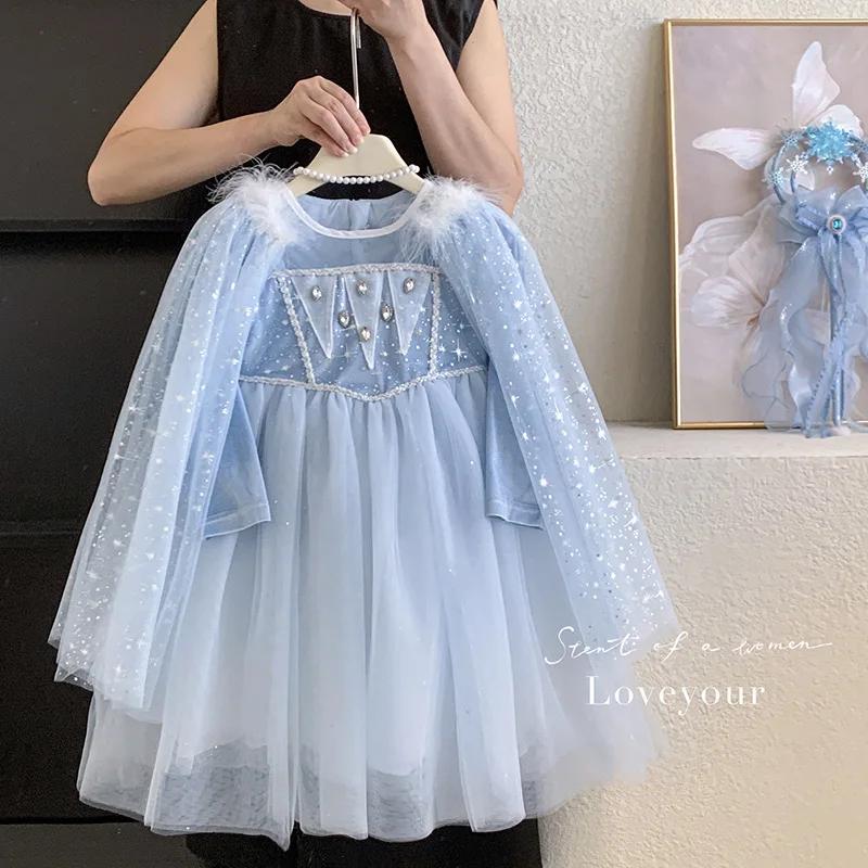 Robe princesse Elsa pour filles, automne 2025, robe en gaze moelleuse au trésor pour femmes avec châ