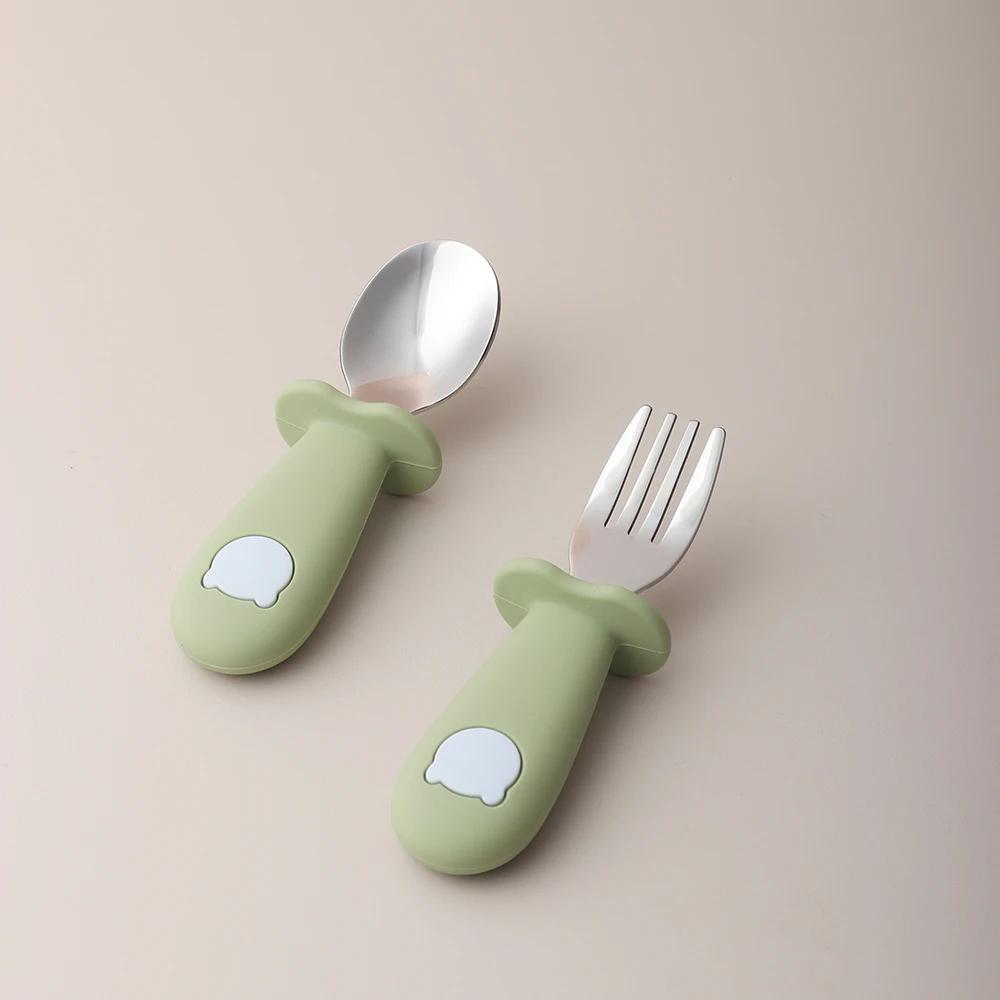 Cuillère et fourchette en silicone en forme de panda pour bébé, cuillère d'alimentation pour bébé en