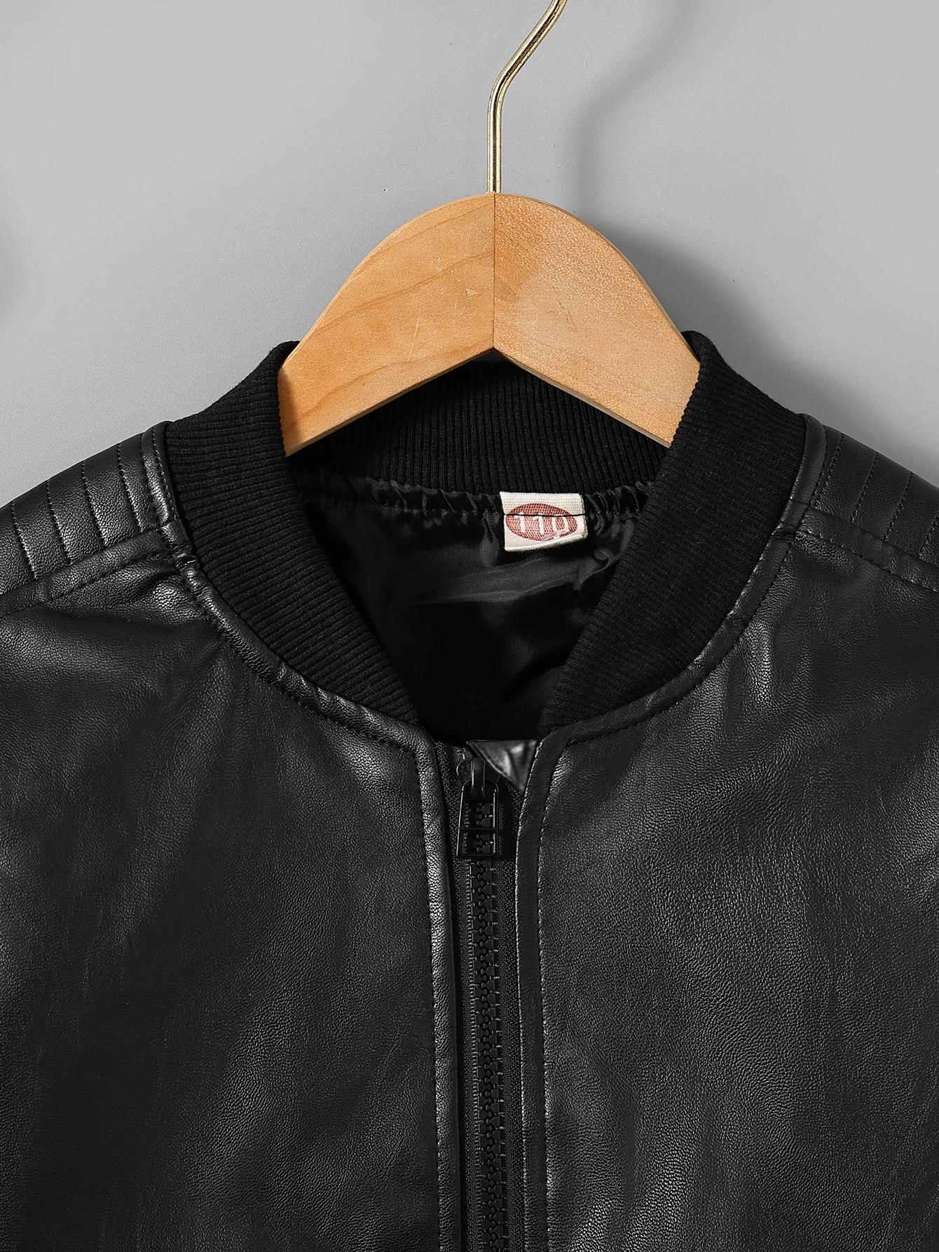 Vêtements pour enfants pour garçons, veste en cuir PU pour enfants plus âgés, veste de style moto d'