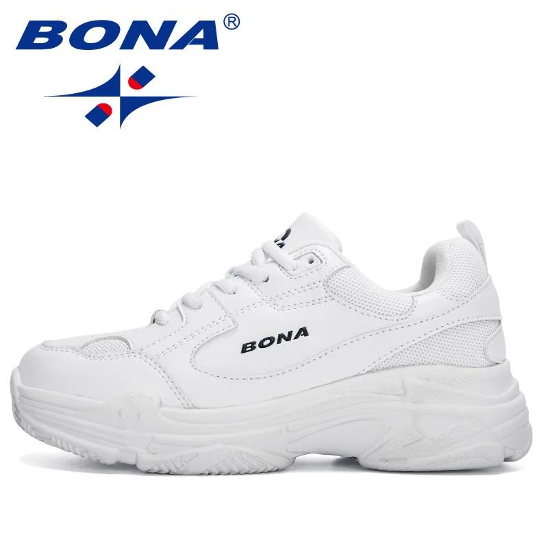 Baskets blanches plates BONA pour femmes - Chaussures décontractées plateforme vulcanisées