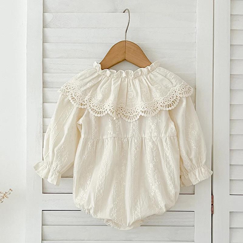 Body pour nouveau-né de 0 à 2 ans, vêtements à la mode, barboteuse en dentelle, col Peter Pan, nœud