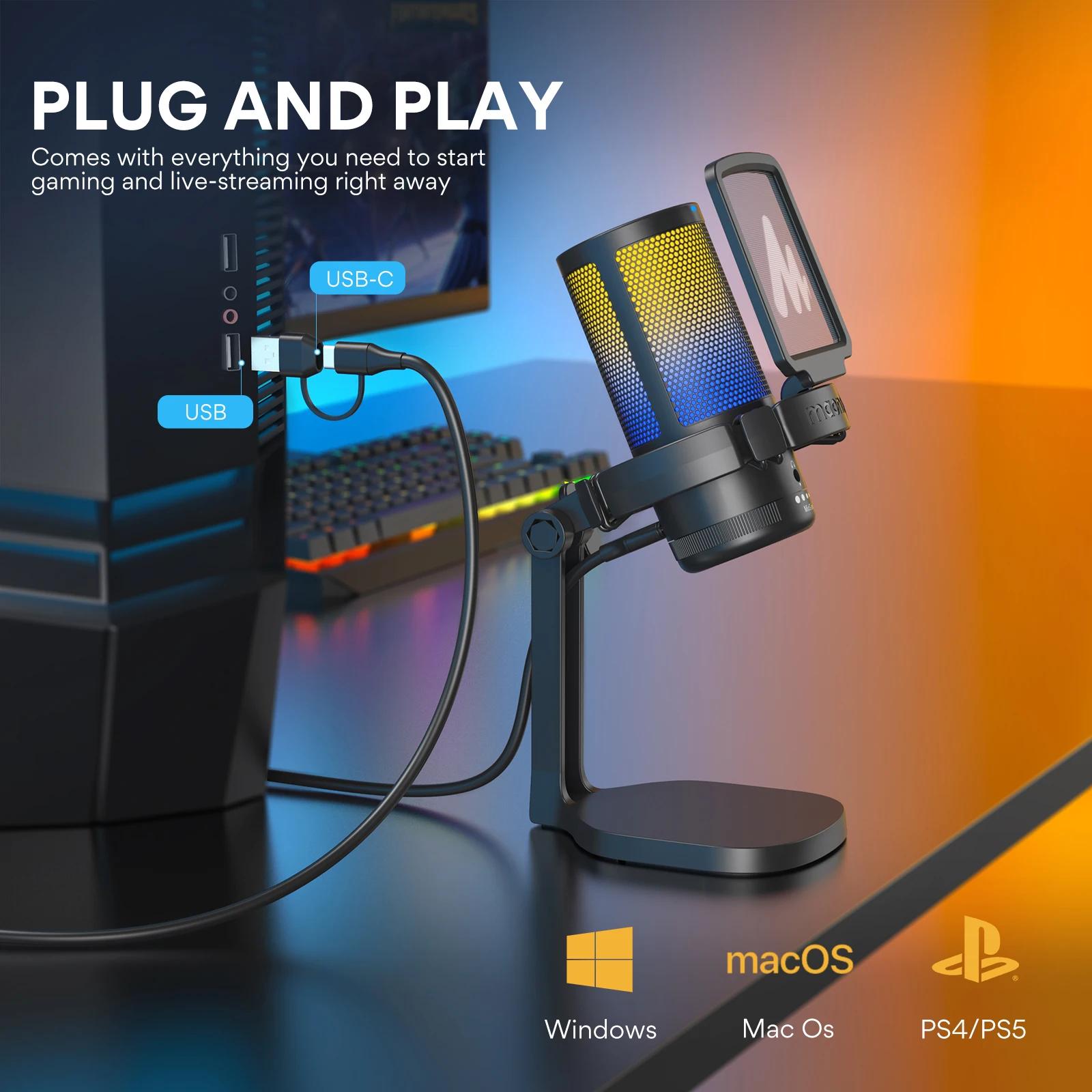 Microphone de jeu Maono DGM20, microphone USB à condensateur, micro de jeu RGB avec logiciel de rédu