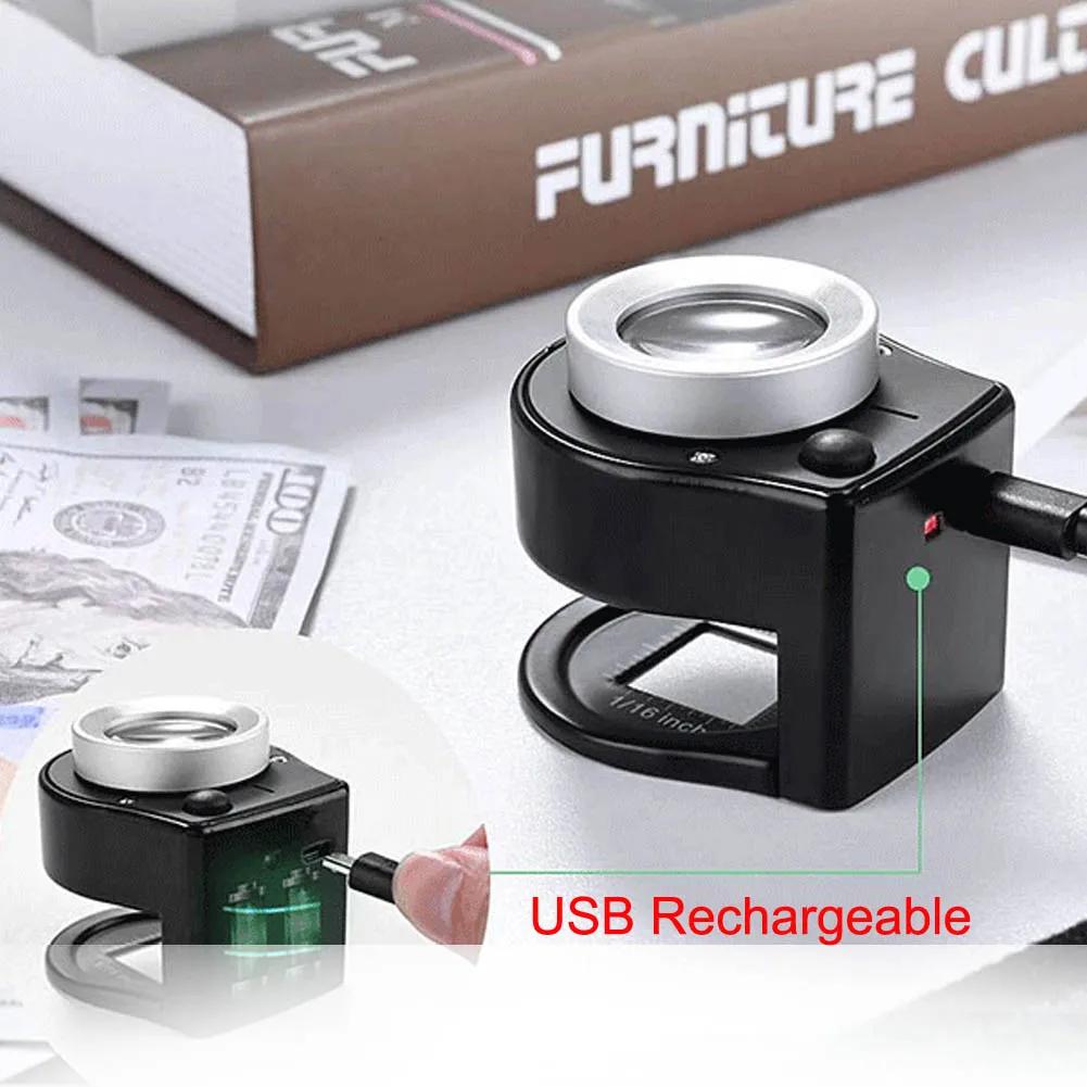 Loupe optique double couche 60X, Loupe portative à lumière UV 395nm, Loupe de lecture pour l'inspect