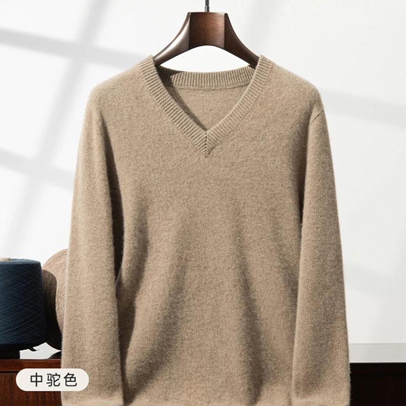 Pull en cachemire épais pour hommes, col en v, pur cachemire, mode, pull en laine, manches longues,