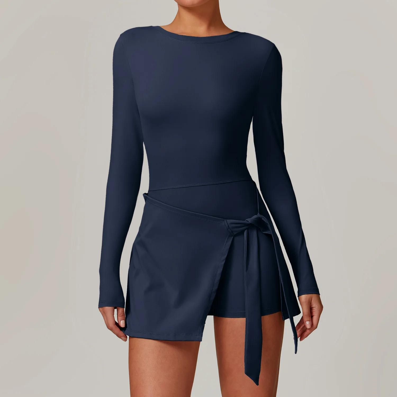 Barboteuse dos nu manches longues sport Fitness body siamois - Vêtements sport femmes combinaison jupe