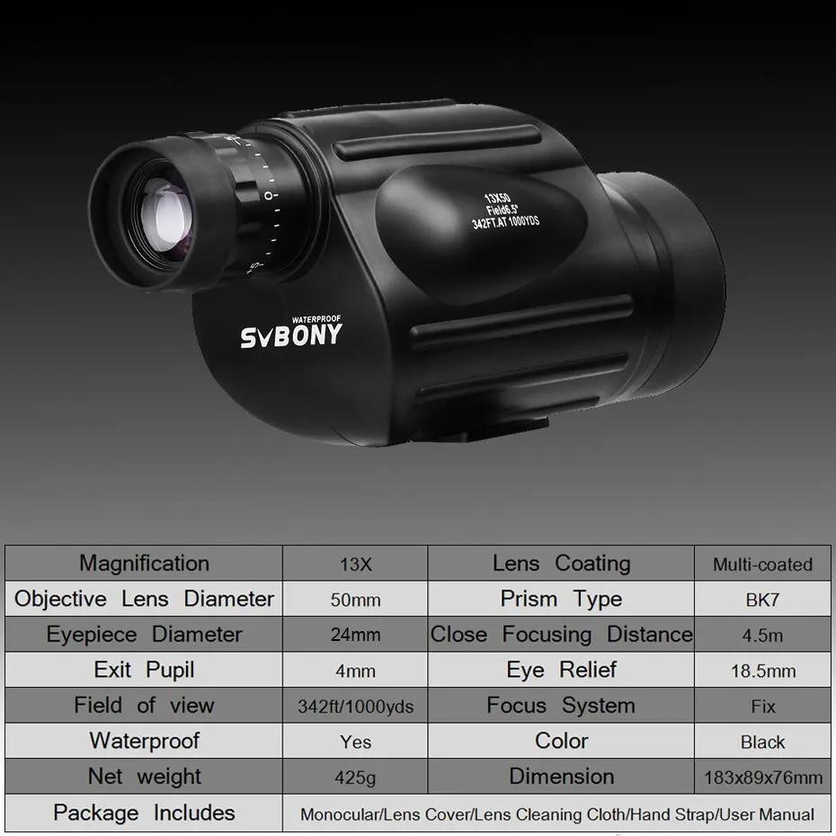 Svbony télescope SV49 monoculaire puissant monoculaire professionnel équipement de Camping étanche p