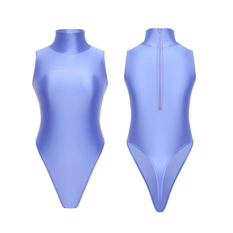 Maillot de bain à col haut pour femme, string extra brillant, sexy, serré, costume de batterie, surf