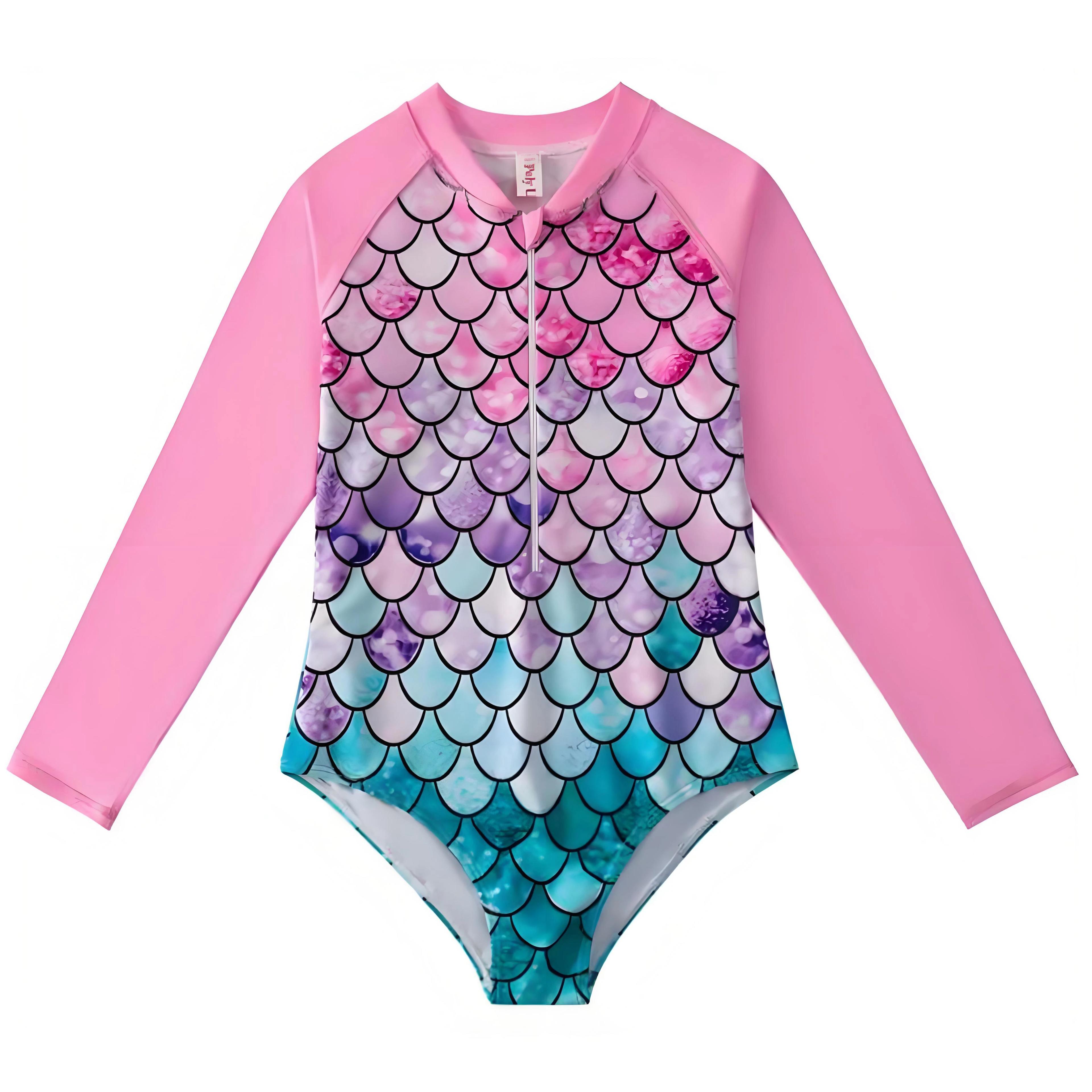 Maillot de bain sirène irisé pour filles de 3 à 8 ans, manches longues, protection contre les érupti