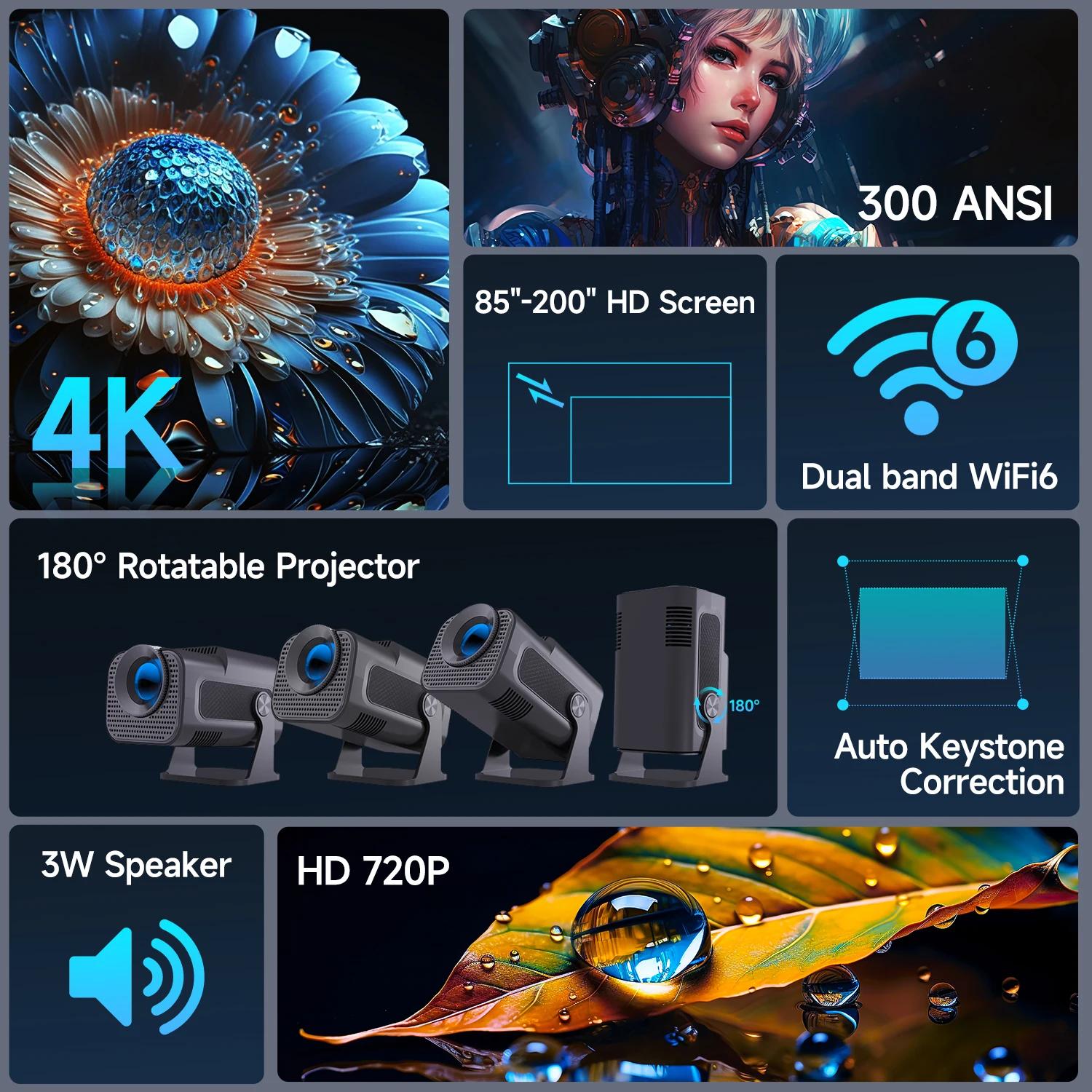 Magcubic HY320 Mini projecteur nouvellement natif 720P Android 11 4K 300ANSI Wifi6 BT5.0 cinéma exté