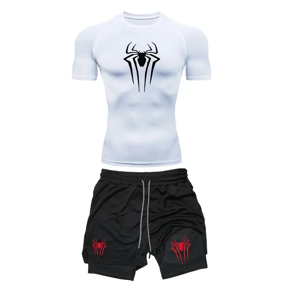Ensemble compression entraînement homme Y2K - T-shirt gym, short course respirant, rash guard