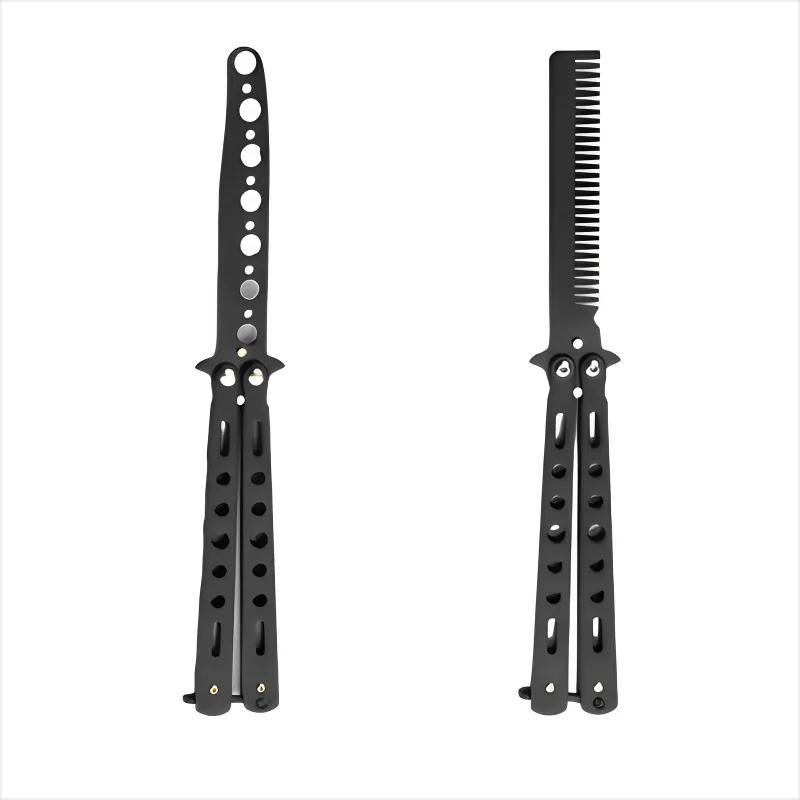 Peigne couteau papillon pliable en acier inoxydable, entraînement pratique, barbe, moustache, outil
