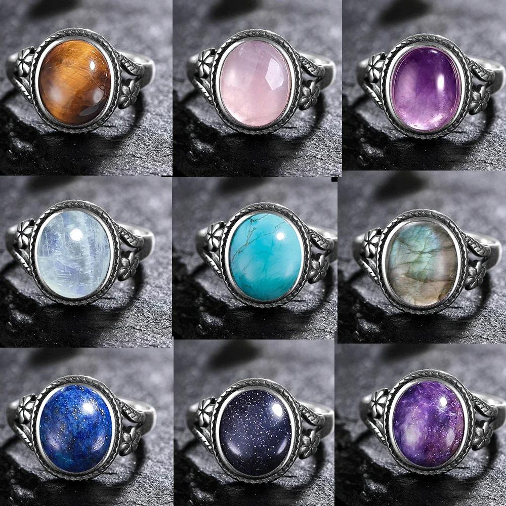 Vinatge bague en argent Bijoux féminins pierre de lune naturelle oeil de tigre anneaux personnalisés